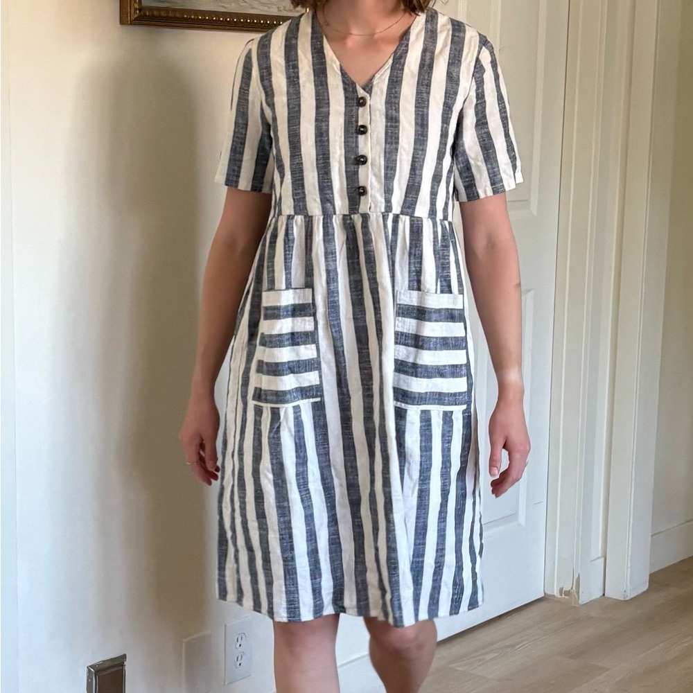 Bohme Navy and White Button-Front Dress